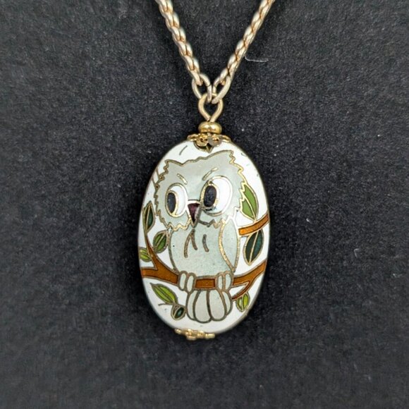 Vintage Cloisonné Owl Pendant - Picture 1 of 7